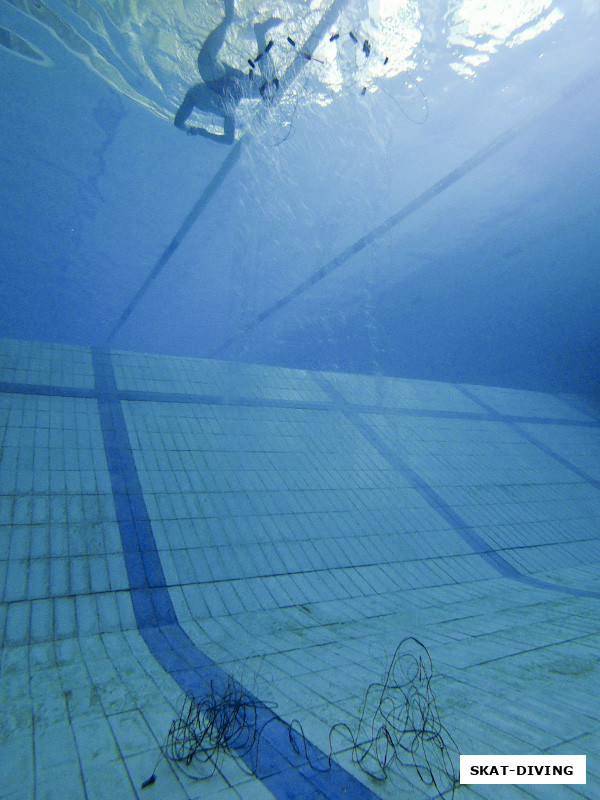 Еще один наглядный пример, как плохо заметны свежие сети под водой, шнурок сверху, шнурок снизу...