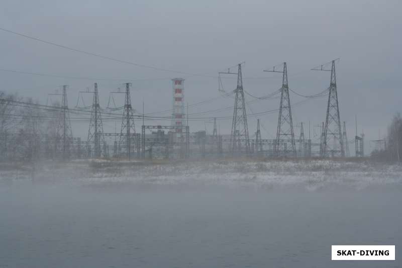 Десногорская АЭС в утреннем тумане