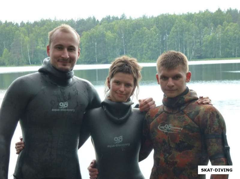 Капырин Владимир, Ольшевская Мария, Шувалов Владимир, перед тренировкой на Круглом озере