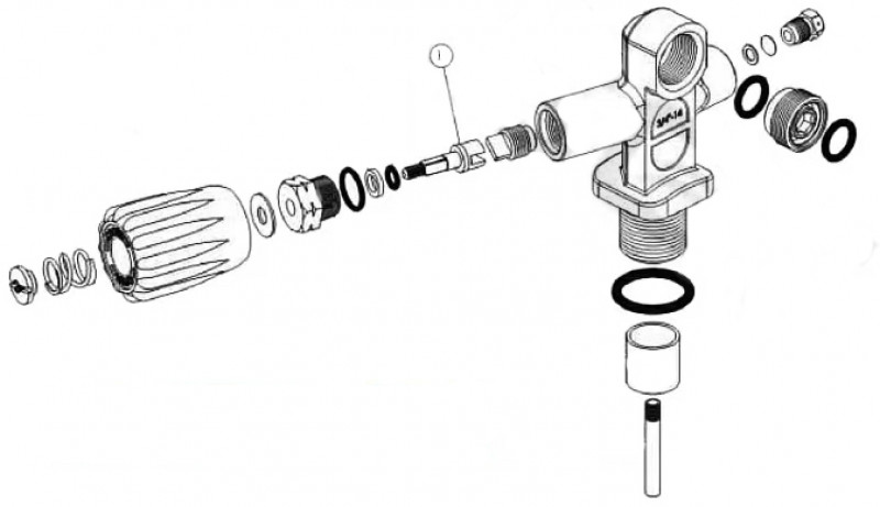 Схема устройства вентиля (цифра 1 - шток вентиля баллона)