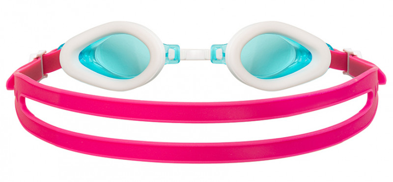 Раздвоенный ремешок мягко и удобно фиксирует очки на голове пловца.