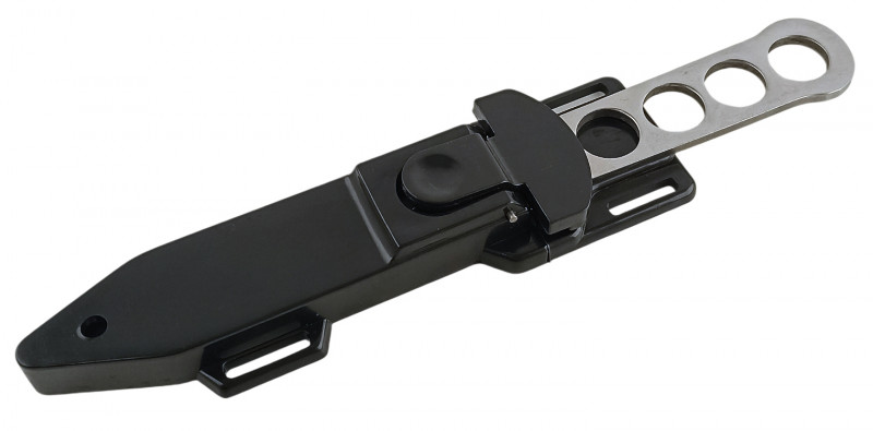 Компактный размер позволяет использовать нож, как в качестве основного, так и в качестве резервного. Внешний габарит в ножнах - около 23x5см.