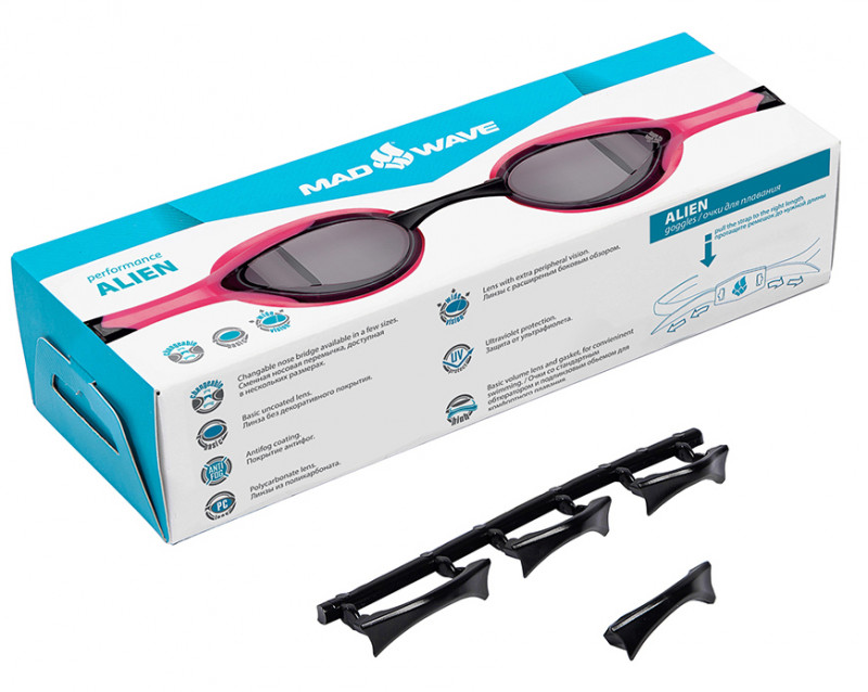 В комплекте фирменная коробка и 4 сменные носовые перемычки разного размера. Внимание! Очки поставляются в разобранном виде.