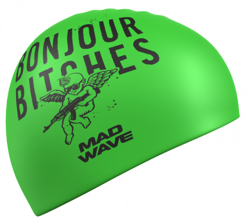 Силиконовая шапочка с надписью, которую понимают даже те, кто «учил в школе немецкий». Интересный вариант для соревнований.