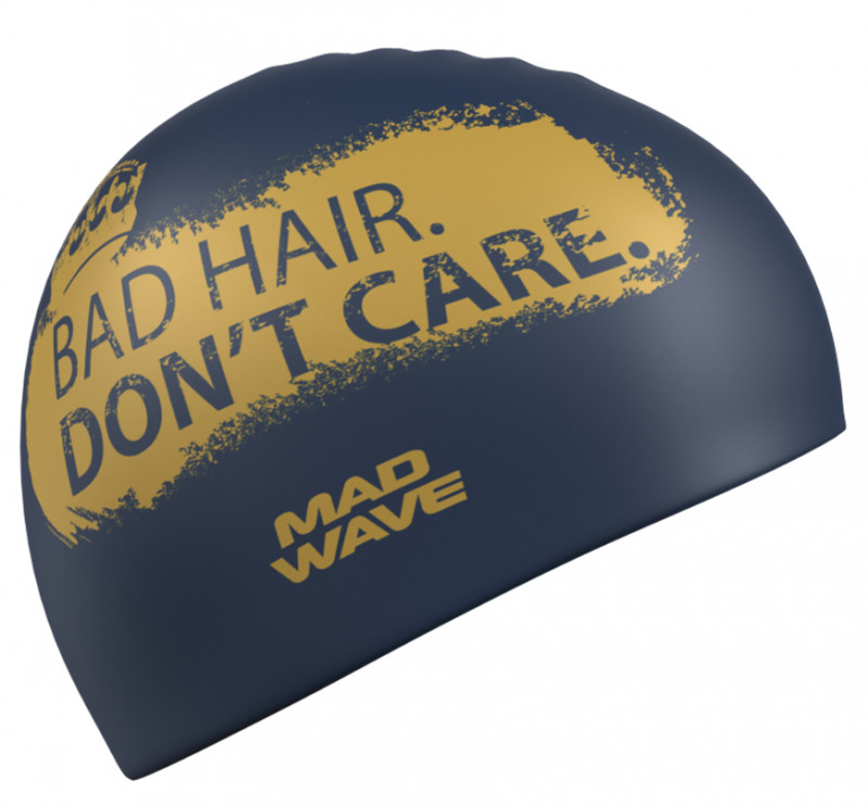 Не удалась стрижка или не успели помыть голову? Шапочка с надписью «Плохие волосы. Не волнует» прямо говорит, что в бассейне вы все равно будете неотразимы.