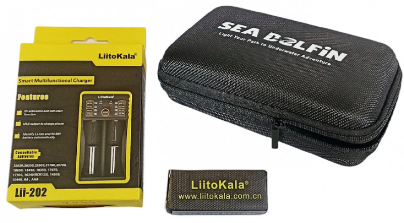 Продается готовый к эксплуатации комплект от производителя - это фонарь в фирменном боксе, двухканальное зарядное устройство «LII-202» и аккумулятор «26650 LI-ION» (5000mAh 3.7V).