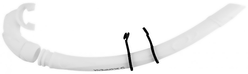 Удобный съемный загубник в случае повреждения легко меняется. Также трубку можно разобрать для чистки или более компактной транспортировки, а благодаря разборному держателю, можно легко отсоединить трубку, не снимая маску.