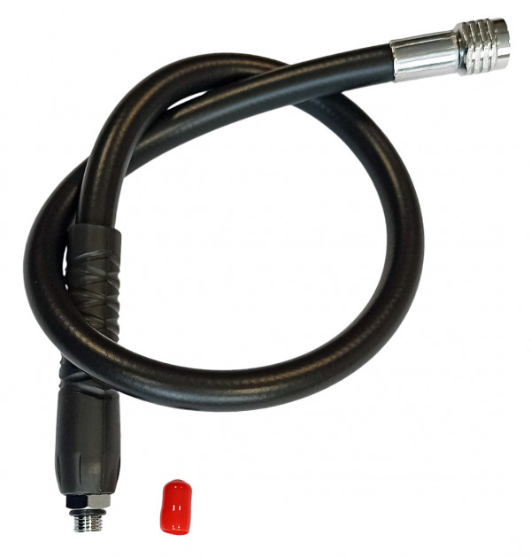 Качественный профессиональный резиновый шланг для подключения второй ступени регулятора к первой. Несмотря на заявленные 65см, длина после вкрутки в первую ступень - около 64.5см.