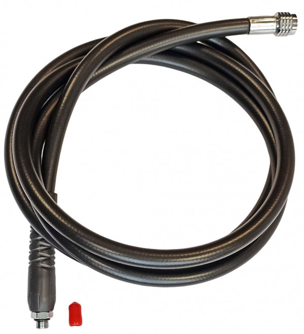 Качественный профессиональный резиновый шланг для подключения второй ступени регулятора к первой. Несмотря на заявленные 220см, длина после вкрутки в первую ступень - около 219.5см.