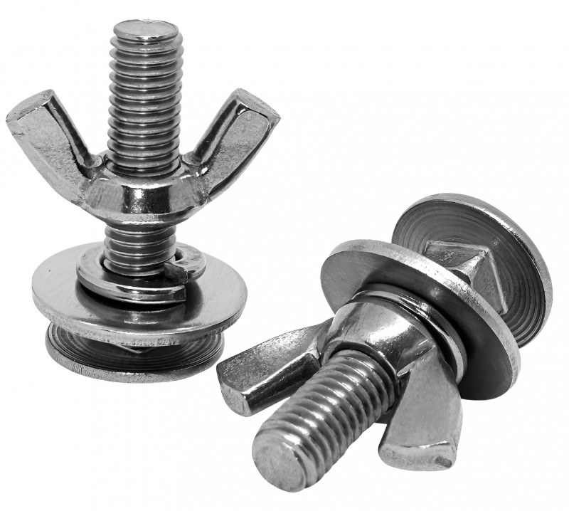 Комплект из двух профессиональных нержавеющих болтов с гайкой-барашком для сборки дайверского компенсатора плавучести.