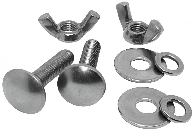 Цена указана за комплект, в котором всего по две штуки: болт, шайба, гровер, гайка-барашек из качественной нержавеющей стали. Все детали изготовлены из качественной нержавеющей стали.