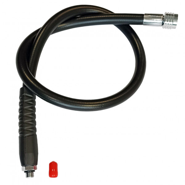 Качественный профессиональный резиновый шланг для подключения второй ступени регулятора к первой. Несмотря на заявленные 77см, длина после вкрутки в первую ступень - около 76.5см.