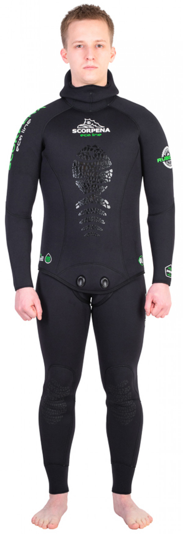 Качественный и удобный гидрокостюм толщиной 7мм «ECOLINE» для подводного плавания от популярного бренда SCORPENA, внутри открытая пора.