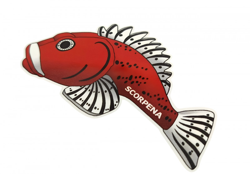 Стикер с фирменной рыбкой SCORPENA - идеальный выбор для тех, кто гордится брендом и хочет, чтобы другие это заметили.