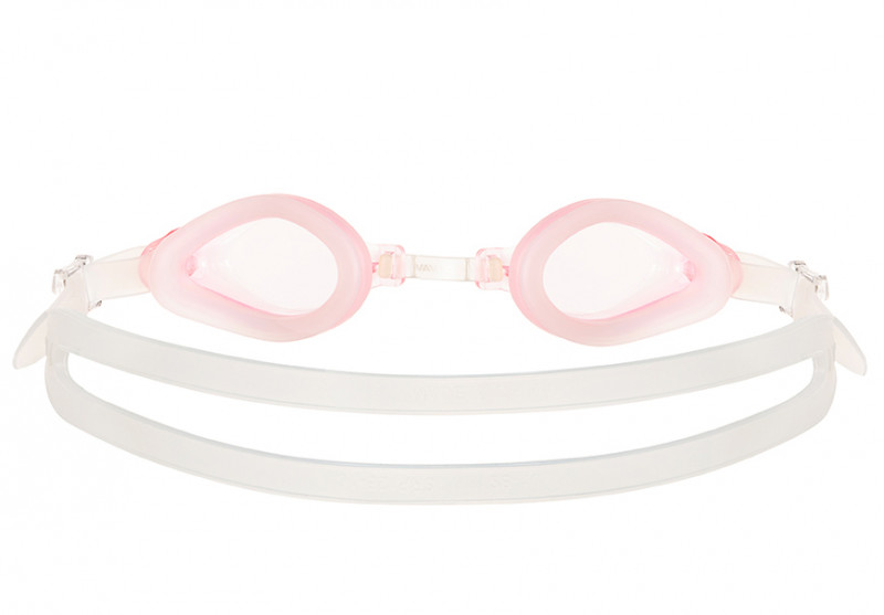 Раздвоенный ремешок мягко и удобно фиксирует очки на голове пловца.