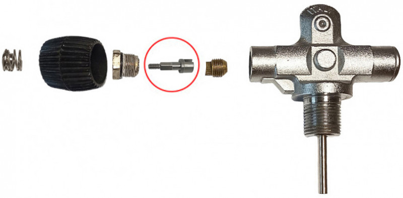 Это типовой шток современного вентиля баллона, подойдет для обслуживания многих вентилей для дайвинга с аналогичными пропорциями.