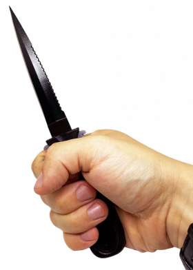 Классный компактный нож для дайвинга и подводной охоты. Длина клинка - 10.5см, рукояти - 9.8см.