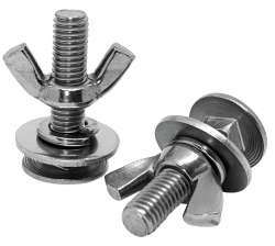 Комплект из двух профессиональных нержавеющих болтов с гайкой-барашком для сборки дайверского компенсатора плавучести.