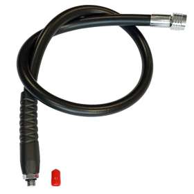 Качественный профессиональный резиновый шланг для подключения второй ступени регулятора к первой. Несмотря на заявленные 77см, длина после вкрутки в первую ступень - около 76.5см.